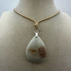 Light Polychrome Jasper Pendant Necklace on Tan Adjustable Rope